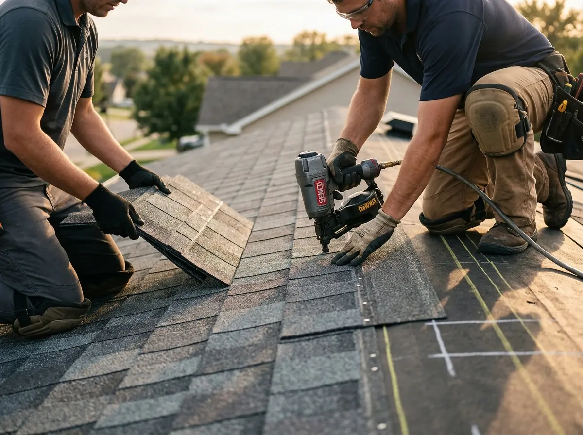 Professional roofer working on a residential roof in Chula Vista